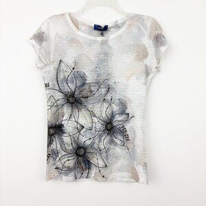 NWT Yes Zee Short Sleeve Floral T-shirt Size S Round Neck Semi-sheer Casual